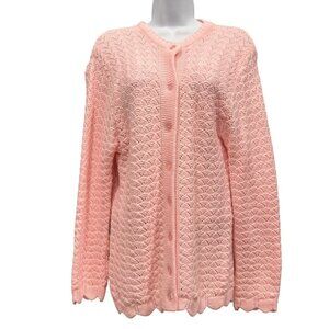 VTG Wintuck Pastel Pink Open Crochet Cardigan Sweater USA Cottagecore Womens S?